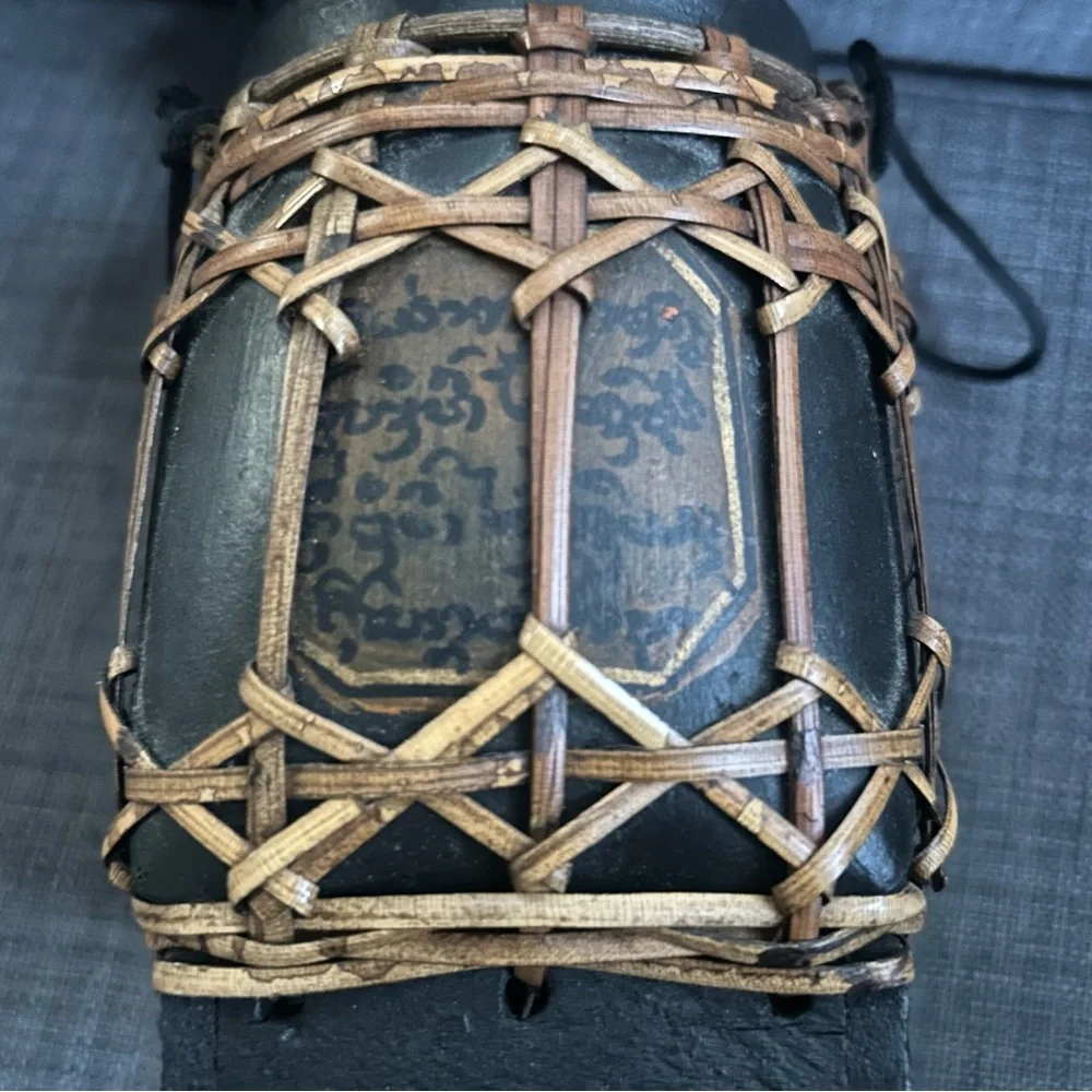 Vintage Thai Artisan Handmade Lacquered Bamboo Tea Rice Jar Storage Box #1220258